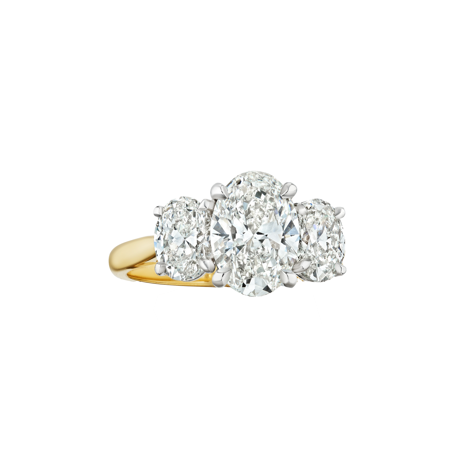 Fink's Exclusive Oval Three Stone Engagement Ring in Platinum and Yellow Gold
